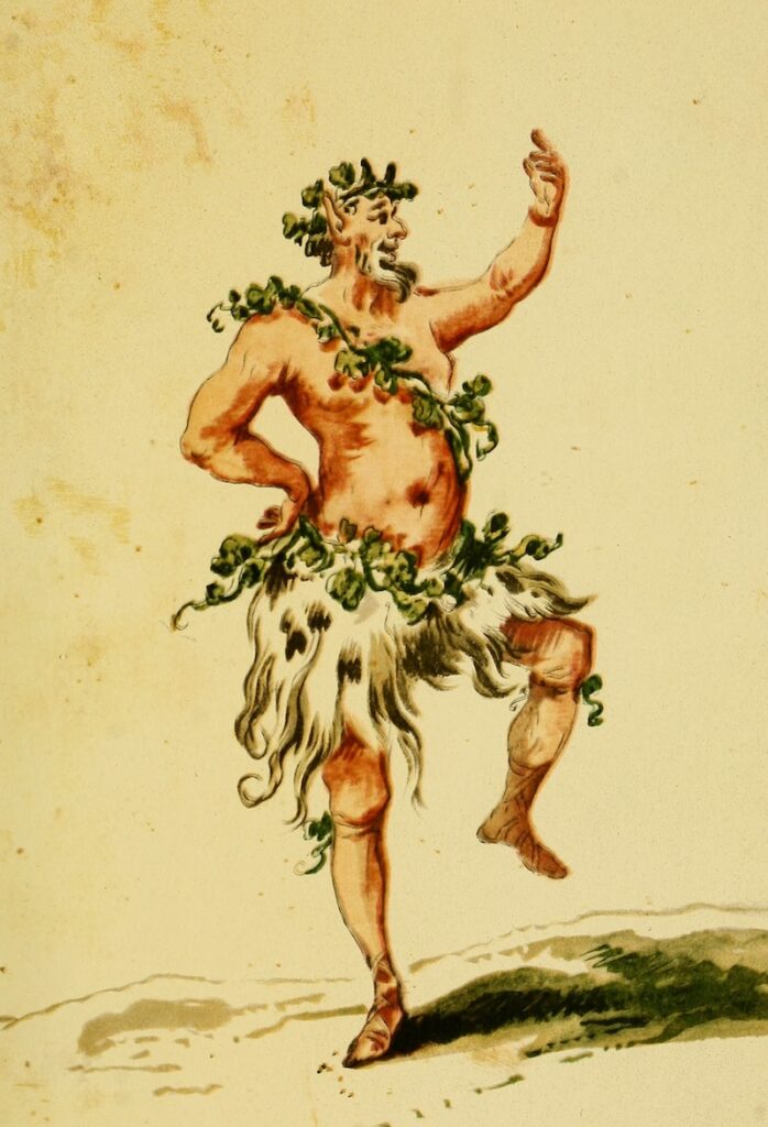 The Greek god Faunus. A costume sketch of Faunus for Armida, Esterhaza, by Joseph Haydn, 1784. From The Magnificence of Eszterhaza by Matyas Horanyi, Dufour Editions, Philadelphia, 1962.