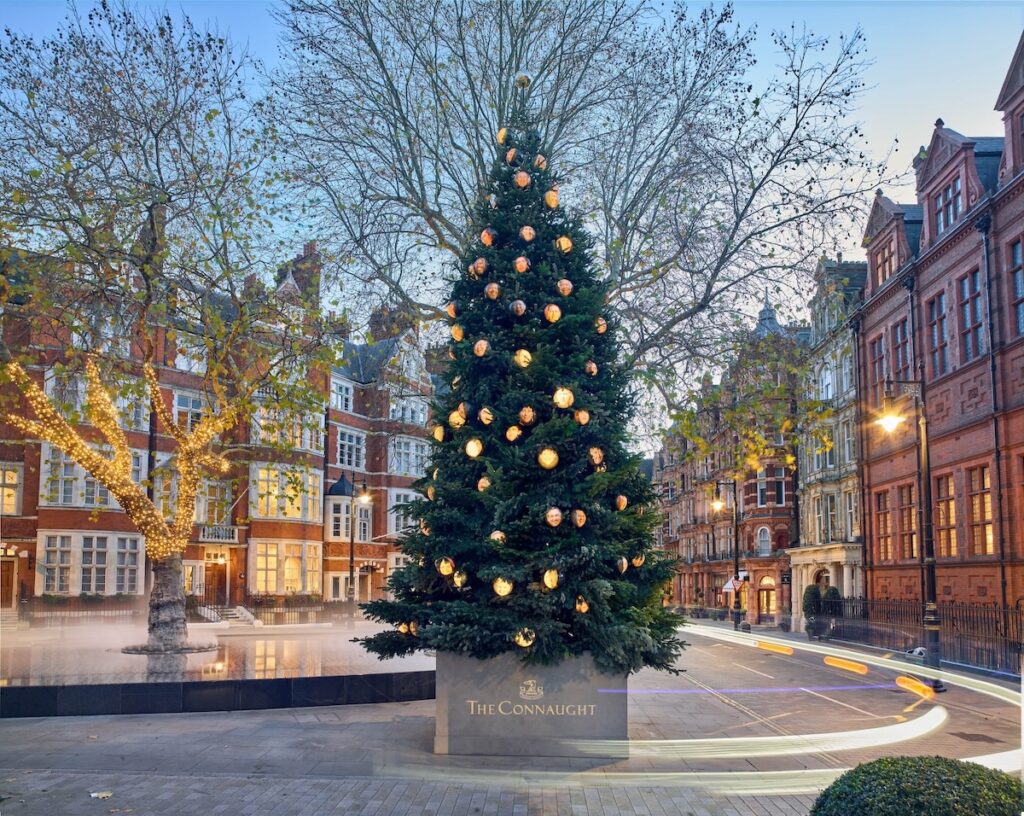 The Connaught’s 31 ft Nordmann Fir, decorated by artist Urs Fischer. Courtesy: The Connaught